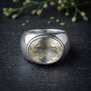 Art Palace Certified 925 Silver Cocktail <b>Ring</b> with Natural Citrine <b>Crystal</b> Bezel Setting Unisex Classic Style Jewelry - Product Image 2