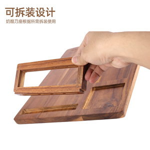 Tabla de cortar cuadrada de madera de acacia con juego de cuchillos para queso y soporte para uso en la cocina - Product Image 3