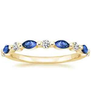 Wholesale Customized 14K Gold Jewelry 14K Gold Diamond With Marquise Shape Sapphire Gold Ring