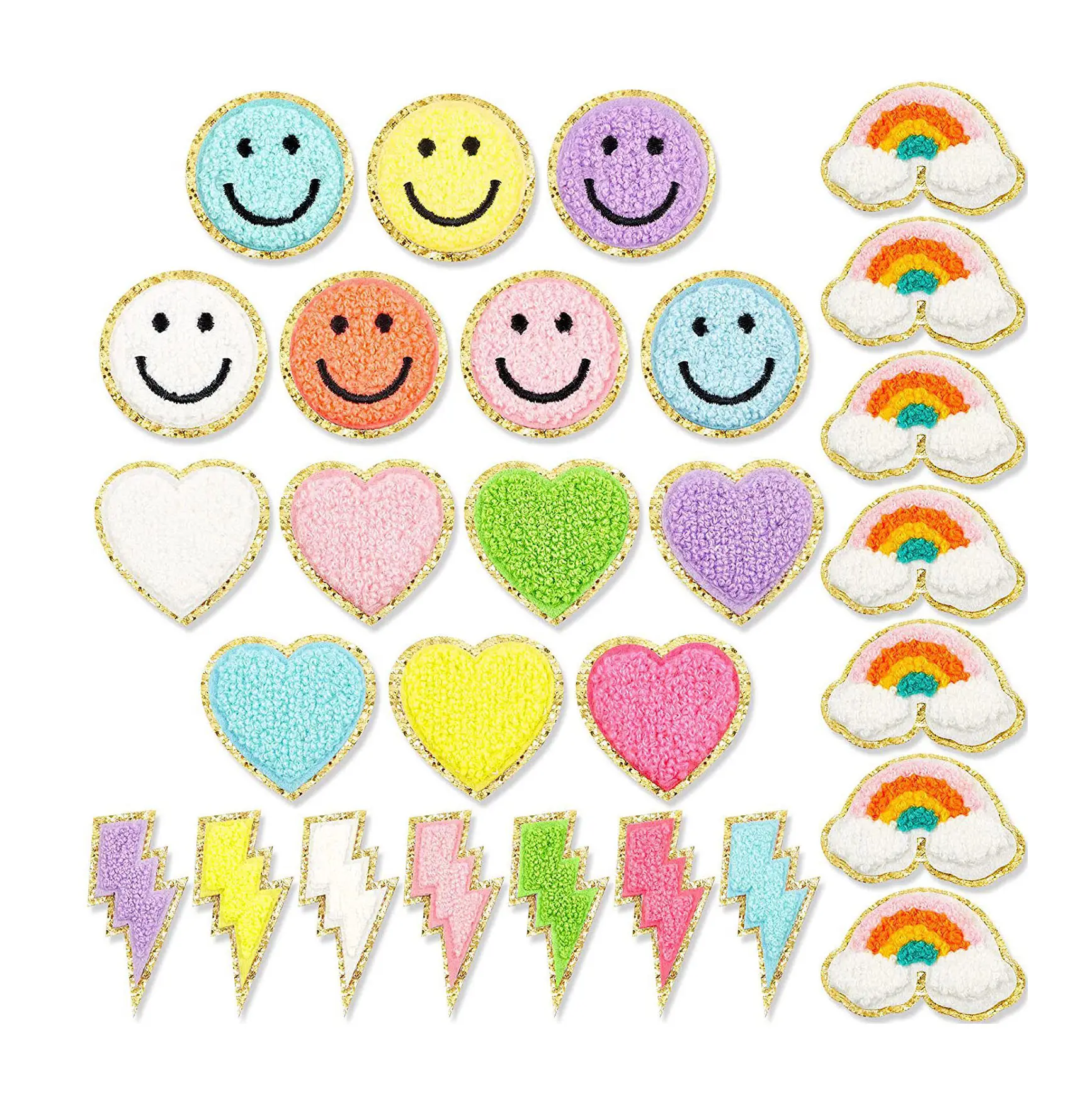 Colors Sequin Chenille Manufacturer Supplier Sustainable Customized 3D Cartoon Smile Logo Patches Felt Embroidered Heat Cut