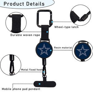 Wholesale reinforced pull <b>buckle</b> black fishing net lanyard with ID card holder, mobile phone anti-loss strap, padding keychain - Product Image 3