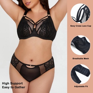 Soutien-gorge respirant en dentelle ajourée pour femmes, bretelles larges antidérapantes, armature en acier, soutien-gorge à armatures, 4 rangées, 3 crochets, tricot uni, pour grandes poitrines - Product Image 3
