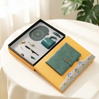 Coffrets cadeaux de luxe vintage du Nouvel An chinois, personnalisés avec tasse isotherme, carnet en cuir à logo en relief et stylo métallique, en coffret cadeau