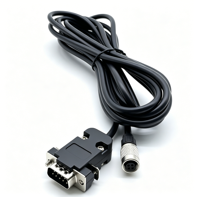DB10 10 Pin D-Sub Male to M12 4 Pin Female Waterproof Industrial Communication Shielded Cable Assembly with Locking Screws