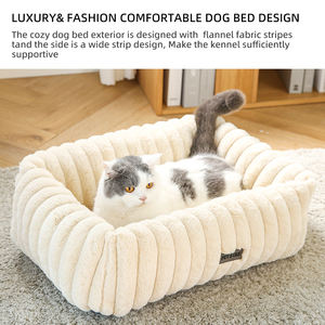 Cama de terciopelo de lujo para perros, accesorios de cama OEM para mascotas, tela a rayas con forma rectangular, duraderos, cómodos sofás para mascotas - Product Image 4