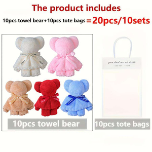 <b>Cute</b> <b>Bear</b> Towel Gift Bag, Coral Fleece Square Towel, Portable Handbag for Wedding Return Gifts & Holiday Presents - Product Image 4