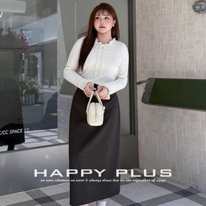 Happy Plus – haut en tricot à volants, blanc cassé, manches longues, couleur unie, pull grande taille pour femme, couche de base d'automne, N9401 - Product Image 2