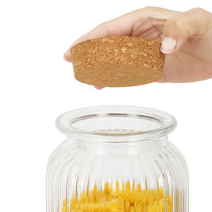 Récipients en verre de stockage des aliments en vrac bocaux nervurés présentation liège verser couvercle maison joint hermétique pour garde-manger de cuisine - Product Image 2