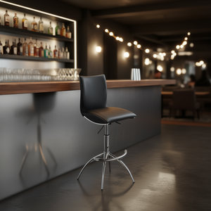 Modern <b>Adjustable</b> Height Barstool Black Leatherette Chrome Base Home Bar Furniture - Product Image 2