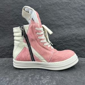 Pink Fur High Top Lace-Up Winter Boots Round Toe Plush Lining Rubber Outsole EVA Midsole Solid Color Walking <b>Shoes</b> - Product Image 5