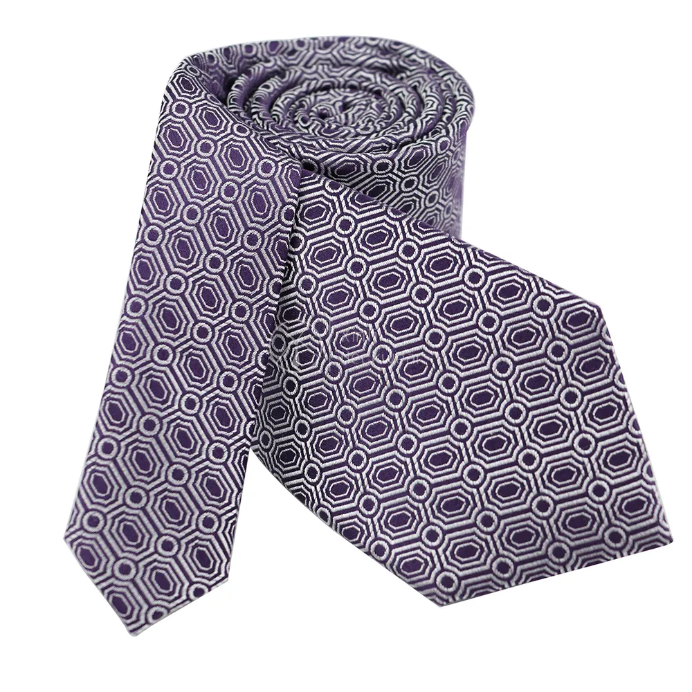 Handmade Purple White Seamless Geometric Pattern Ties Silk Woven Business Custom Label Necktie for Men