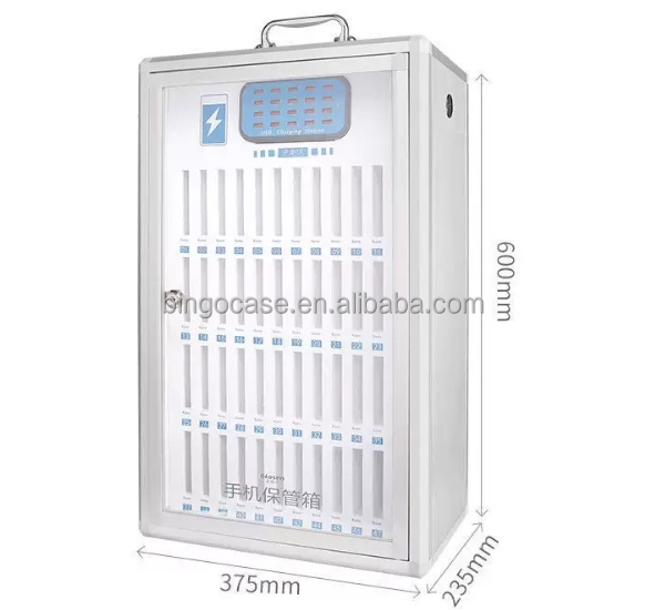 Aluminum Alloy Cell Phone Locker Silver Mobile Phone Lockbox Handle Classroom Cell Phone Storage Box with USB Charging Ports