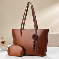 2pcs Tas Tote Wanita untuk Wanita Model Terbaru Tas Selempang Kulit PU Coklat Kapasitas Besar Tas Tote Dengan Dompet
