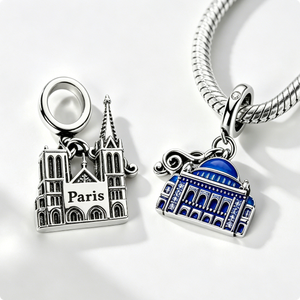 Colgante de recuerdo rectangular de la Catedral de Notre Dame de París, chapado en plata, de aleación de zinc, con esmalte duro, temática religiosa - Product Image 4