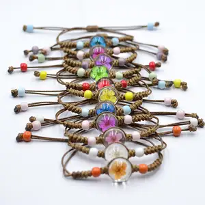 New Trendy Handmade Adjustable Pressed Resin Dried Real Flower Beads Bracelet for Women Summer Beach Jewelry