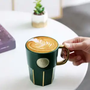 선물 상자 패키지 세라믹 커피 구리 씰 브랜드 머그 금속 로고가있는 맞춤형 광고 선물 커피 컵