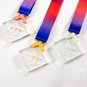 Neue Rhombus Form Kristall medaille Gold und Silber Bronze MEDAILLEN mit Band MH-J0826 - Product Image 1