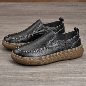Chaussures rétro pour hommes en cuir de vache, bout rond, à lacets, respirantes, semelle extérieure en caoutchouc, semelle intermédiaire en EVA, toutes saisons, chaussures robustes - Product Image 2