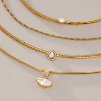 Collier en acier inoxydable plaqué or 18 carats avec zircon marquise et chaîne serpent, étanche, minimaliste, tendance, bijoux de mode pour femmes