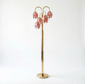 Lámpara de Pie Romántica Francesa con Pétalos de Tulipán de Cristal, Herrajes Metálicos Dorados, Portalámparas E26, Decoración para el Hogar - Product Image 3