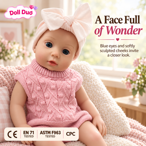 DollDuo 18 inch Silicone Reborn Baby <b>Doll</b> Open Eyes Pink Knit Outfit Bow <b>Custom</b> Lifelike Hand Painted Christmas Gift for Kids - Product Image 1