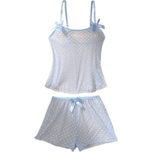 Ensemble de pyjama en maille transparente pour femmes personnalisé avec nœud papillon et imprimé cœur, lingerie 2 pièces sans manches, vêtements de nuit respirants - Product Image 3