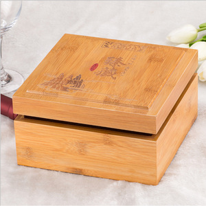 Boîte en bois de bambou rectangulaire de 10 cm de haut, faite à la main, pour le rangement du thé, emballage cadeau artisanal - Product Image 1