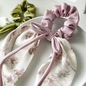 European American Summer Floral <b>Bow</b> Long Ponytail Ribbon Large Band Sweet Fabric Hair Tie Accessory - Product Image 2