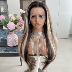 Cheap Made China Festival Synthetic Hair Long 22Inch 13X4 Loose Wave Blonde <b>Highlight</b> Transparent Lace Front Heat Resistant Wigs - Product Image 4