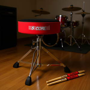 Siège de batterie à 5 cœurs en velours rouge rembourré, hauteur réglable, base en acier inoxydable pour adultes et enfants - Product Image 2