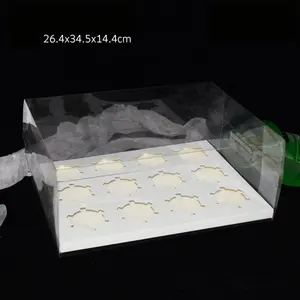 직사각형 투명한 플라스틱 애완 동물 12 구멍 까만 백색 마분지 머핀 상자 컵케이크 상자
