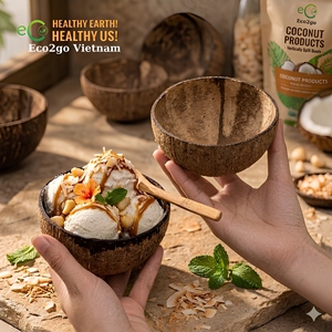 ชามสลัดกะลามะพร้าวออกแบบเอง Eco2go เวียดนามดีไซน์ใหม่พร้อมโลโก้สลักด้วยเลเซอร์ผลิตภัณฑ์ที่เป็นมิตรกับสิ่งแวดล้อม - Product Image 1