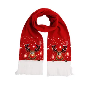 Custom Jacquard Acrylic Knitted Winter Scarf with LED Deer Pattern and Christmas Lights Solid Letter Print Adult Department