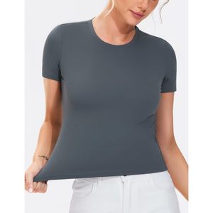 FOXA Crop top de sport pour femme à manches courtes, coupe ajustée, col rond, respirant, pour yoga, course à pied, décontracté - Product Image 3