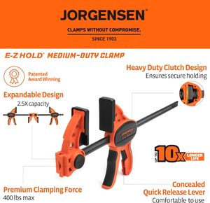 Jorgensen - Juego de 4 abrazaderas de barra de 6 pulgadas para carpintería, abrazadera de sujeción E-Z Hold, abrazadera versátil con liberación de trinquete - Product Image 6