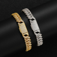 Pulsera de eslabones cubanos de 10 mm de tejido denso, chapada y pulida, estilo urbano y rap, accesorio de muñeca para escenario, suministro al por mayor