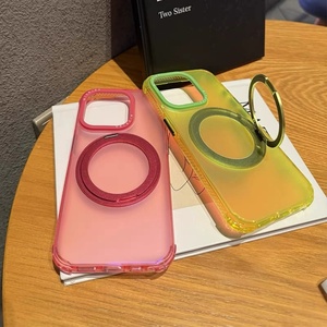เคสโทรศัพท์หรูหราใหม่สำหรับ iPhone 15 14 Pro Max วัสดุ PC TPU ป้องกันพร้อมที่จับนิ้วโลหะ ฝาหลังอะลูมิเนียมแม่เหล็กแบบด้าน - Product Image 3