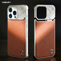 VAWI V-A02 Design exclusif pour iPhone 15 Pro Max Étui de téléphone en métal aromathérapie pour iPhone 13~17 Étui de téléphone magnétique en cuir