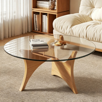 Table basse en bois design simple avec plateau en verre, table basse moderne de haute qualité pour salon, petite table basse ronde nordique