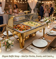 Plat à réchaud en acier inoxydable avec couvercle en verre, chauffe-plats de buffet avec deux bacs intérieurs, ensemble de réchauds de restauration commerciale