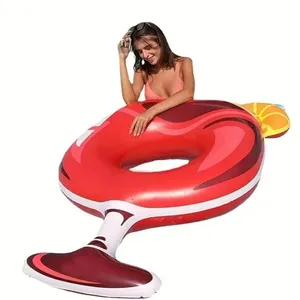 PVC Inflatable Red Wine Cup Adult Swimming Circle Inflatable Floating Bed Water Entertainment Summer Beach Swimming Ring Raft