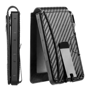 Schlanke Kreditkarten-Brieftasche Aluminium Custom Carbon Fiber Karten etui Halter Leder-Brieftasche für Männer