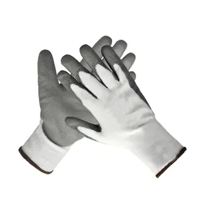 EN388 Grade 3 blanc doublé industriel HPPE anti-coupure paume gants en cuir résistant aux coups, revêtement PU