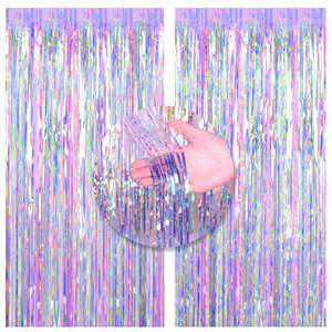 2 Stück Geburtstags feier Hintergrund Folie Vorhänge Metallic Lametta Folie Fransen Vorhänge Photo Booth Hintergrund für Baby-Dusche Hochzeit - Product Image 1