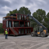 Maison portable à double étage avec balcon à mur-rideau en verre et escalier extérieur