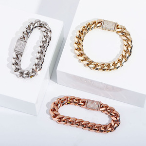 Homme Bracelets En <span class=keywords><strong>Argent</strong></span> or en laiton 18k plaqué or Cubain Lien Chaîne Bracelets Pour Hommes Femmes Bijoux En Gros Cadeau - Product Image 6