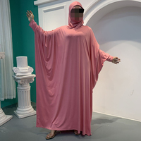 Musulman du Moyen-Orient Couleur Solide Jersey Modeste Mode Manches Chauve-Souris Hijab Robe Jilbab Abaya Islam Femmes Prière Caftan Robe à Capuche