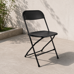 Chaise pliante en plastique noir avec structure en plastique, design moderne, portable pour l'extérieur, le jardin, la villa, l'atelier - Product Image 1