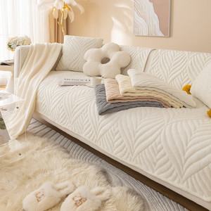 Winter <b>Sofa</b> Cushions Fleece Plush Pad Type 90-140cm Non Slip Thickened Seat <b>Covers</b> <b>For</b> Living Room Beige Milky White Khaki - Product Image 1