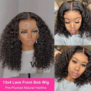 Perruques frontales en dentelle 13x4 à ondulations profondes lâches brésiliennes, 100% cheveux humains, densité 200%, dentelle transparente 4x4, perruque courte bouclée de type bob - Product Image 3